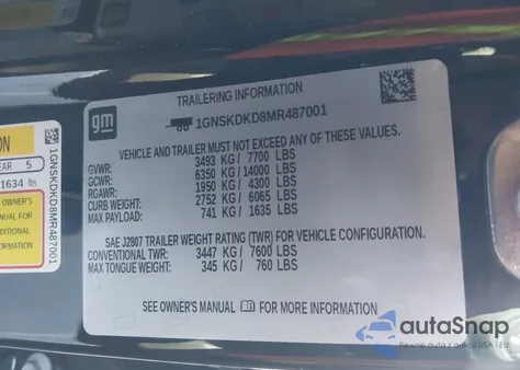2021 Chevrolet Suburban 4Wd Z71 from USA, damaged, VIN 1GNSKDKD8MR487001